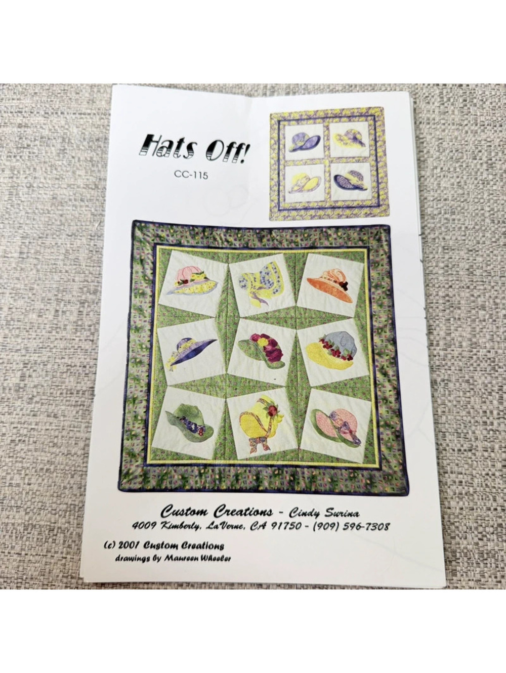 Custom Creations Hats Off CC-115 Ladies Hat Applique Quilt Pattern Cindy Swirina